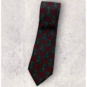 TURNBULL & ASSER Silk Tie ENGLAND Burgundy Blue Green Paisley W:3.6" EUC